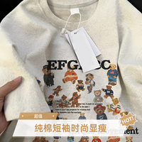 夏季美式复古卡通印花纯棉短袖t恤女新款爆款宽松显瘦时尚潮流ins