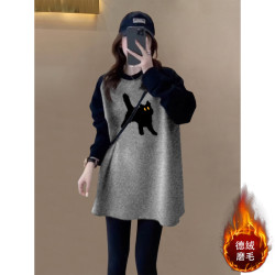 搭配鲨鱼裤的上衣秋冬季中长款德绒打底衫女款内搭遮屁股长袖T恤