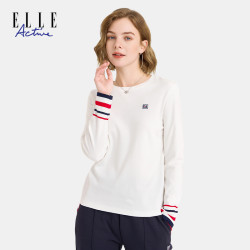 ELLE Active圆领长袖t恤女式打底衫基础款休闲内搭上衣