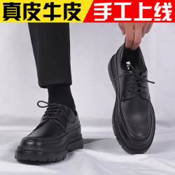 DRAGON-FLY 皮鞋男士2025青年潮流休闲皮鞋男真皮舒适黑色男厚底百搭鞋