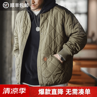 马登 工装 复古绗缝刺绣棒球服夹克男冬季菱形格保暖休闲百搭棉衣外套 军绿色 M