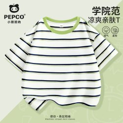 小猪班纳 童装男童夏装套装2026新款儿童纯棉短袖 CTDX白绿 150