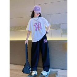 HWHE 设计师品牌童装女童短袖T恤套装夏季新款中大童酷帅穿搭时尚运动 白色套装 120 cm