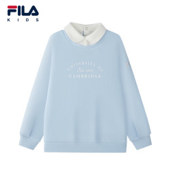 FILA 儿童童装卫衣2026秋季新款女中大童休闲风针织上衣娃娃领 天晴蓝-LB 140