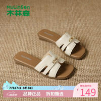 木林森 女鞋外穿方头拖鞋 夏季低跟一字拖休闲百搭粗跟半拖凉鞋女士拖鞋