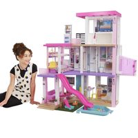【破价】Barbie Dreamhouse (4 英尺) 3 层玩具屋玩具组 带游泳池和滑梯,派对室,电梯,小狗游戏区,可定制的灯光和声音,75 多件,3 至 7 岁儿童的礼物