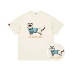 I.T CHOCOOLATE猫猫撞色卡通LOGO全棉柔软短袖T恤情侣