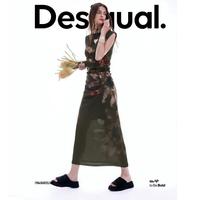 Desigual 26秋冬新品斑驳花卉印花一字领无袖连衣裙