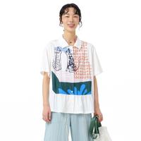 幻走 趣味印花收褶皱感小众设计短款衬衫女