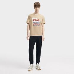FILA 男装男式时尚舒适休闲运动裤男士纯棉束腿裤日常针织长裤