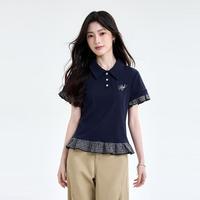 I.T it UDG拼接格子polo衫女学院风减龄短袖T恤