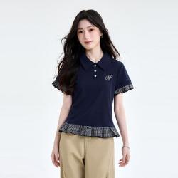 I.T it UDG拼接格子polo衫女学院风减龄短袖T恤