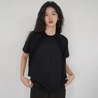 I.T it ccaabb女装夏季美式复古拼接纯棉圆领短袖t恤正肩