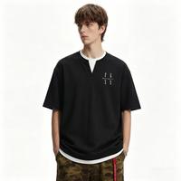 I.T it fingercroxx夏季老钱风肌理感假两件短袖T恤男