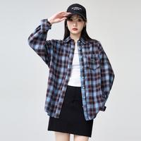 I.T ccaabb 女士衬衫 春季复古宽松简约格纹长袖休闲衬衣