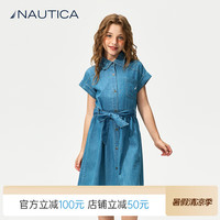 NAUTICA 童装 女童牛仔连衣裙夏季时尚经典棉质透气亲肤美式复古 浅蓝 140