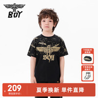 BOY JUNIOR 25夏新品儿童潮牌短袖星空满印时尚百搭圆领T恤男童女童 黑色 140