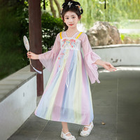奥蒙威 女童汉服裙夏季中国风连衣裙儿童古风超仙唐装襦裙古装演出服YC01 小蝶儿粉 160