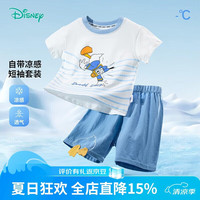 迪士尼 儿童短袖套装卡通米奇时尚休闲百搭舒适透气夏季新款 蓝白 100