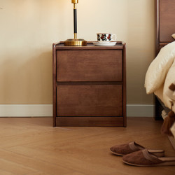 京东京造 家居婉枫实木床头柜 天然橡胶木双层储物 收纳卧室储物柜胡桃色