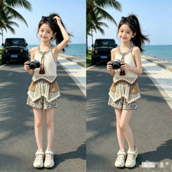 迈兜熊 女童夏季波西米亚风套装2026新款儿童洋气背心女孩夏款短裤两件套 波西米亚套装 140