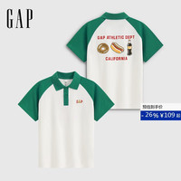 Gap 男童2026春季新款纯棉logo印花插肩袖POLO短袖儿童装867540