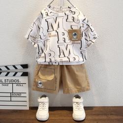拾尚潮（STILLCHOIP）男童套装夏季2026新款潮儿童装夏装短袖男孩夏款宝宝夏天衣服洋气 卡其套装 110 cm