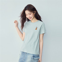 佐丹奴 正肩T恤女夏新款纯棉动物叠叠乐刺绣圆领短袖上衣05396388
