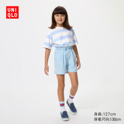 优衣库 女童松紧水洗短裤 粉蓝色 150cm
