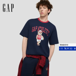 Gap 891498 logo小熊印花纯棉宽松短袖T恤 海军蓝 M