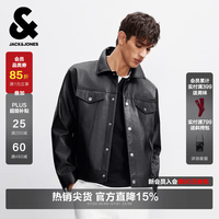 杰克琼斯 仿皮衣外套 翻领PU荔枝纹 黑色 L