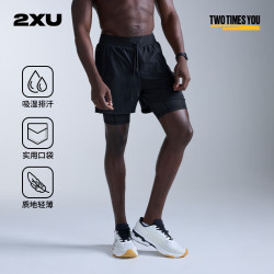 2XU Flex系列 二合一5英寸短裤 黑色 L 男士裤