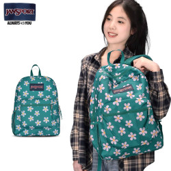 JANSPORT 旗舰店缀花蓝女学生书包小清新电脑双肩包旅游包