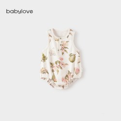 Babylove 啵啵水果茶包屁衣婴儿夏季薄款三角哈衣竹棉山茶纱布衣服