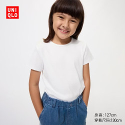 优衣库 童装女童罗纹T恤/短袖483348 00 白色 160