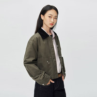 Lee 舒适灯芯绒撞色翻领花朵铆钉设计女短款工装外套L