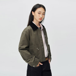 Lee 舒适灯芯绒撞色翻领花朵铆钉设计女短款工装外套L