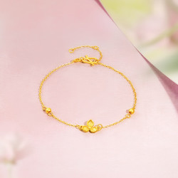 周六福 鸢尾花黄金手链女足金花朵生日礼物计价A0715104 16+3cm 约1.9g