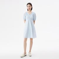 限尺码：播 V领连衣裙女夏季时尚简约纯色镂空刺绣中长裙