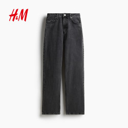 H&M 女士直筒高腰阔腿牛仔裤 0871889