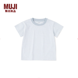 無印良品 MUJI 婴童 天竺编织 圆领短袖T恤童装打底衫儿童男童女童26年夏季 浅蓝色条纹 90 /52A