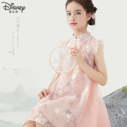 迪士尼 女童连衣裙儿童裙子国风汉服夏季新中式中大童公主裙DQ080粉色140