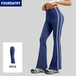 FOURDATRY 新款条纹喇叭裤跑步裸感弹力运动健身高腰提臀