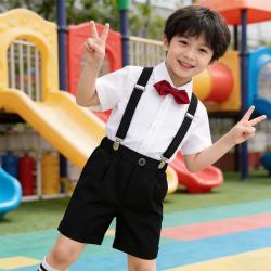 GOKU 男童礼服套装幼儿园演出服背带裤夏季小主持人儿童西装毕业服花童 黑色裤