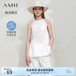 AMII 女装2026夏季新款极简通勤微皱肌理感削肩圆领无袖合体雪 米白 M