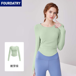 FOURDATRY 秋冬新款斜肩镂空长袖修身普拉提运动健身瑜伽