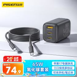 品胜 [3C]65W氮化镓适配新机45W苹果17promax充电器快充套装多口插头适用联想华为三星小米笔记本电脑灰