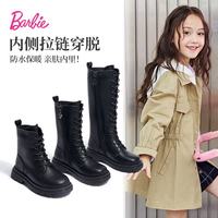 Barbie 童鞋女童春秋马丁靴单里短筒皮靴儿童百搭黑色靴子DA6569黑色38码