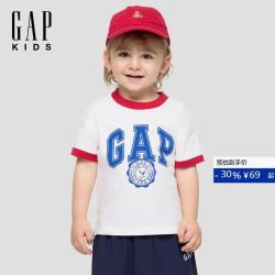 Gap 男幼童2026夏季新款纯棉logo印花撞色短袖T恤儿童装5KN621001