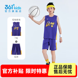 361° 儿童童装男童篮球运动套装夏季新款小中大童基础球衣短袖套装球服 深烟紫/深烟紫 170cm